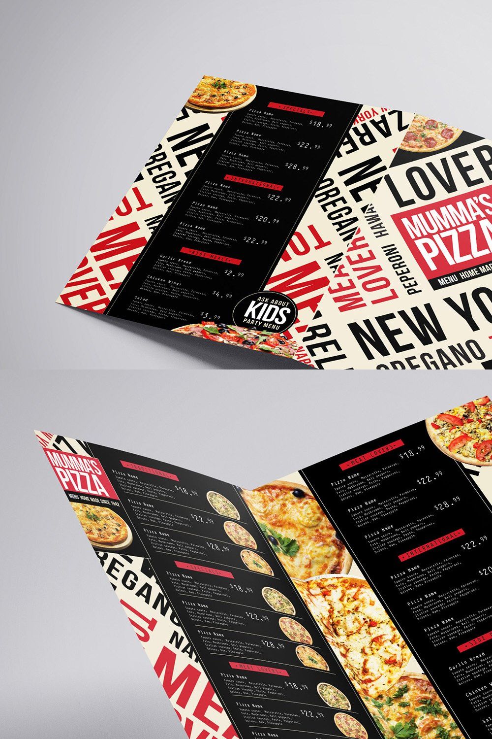 Folding A3 Pizza Menu Template pinterest preview image.