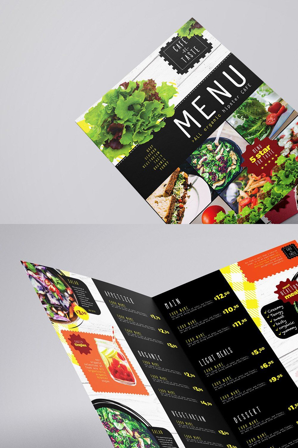 Folding A3 Salad Menu Template pinterest preview image.