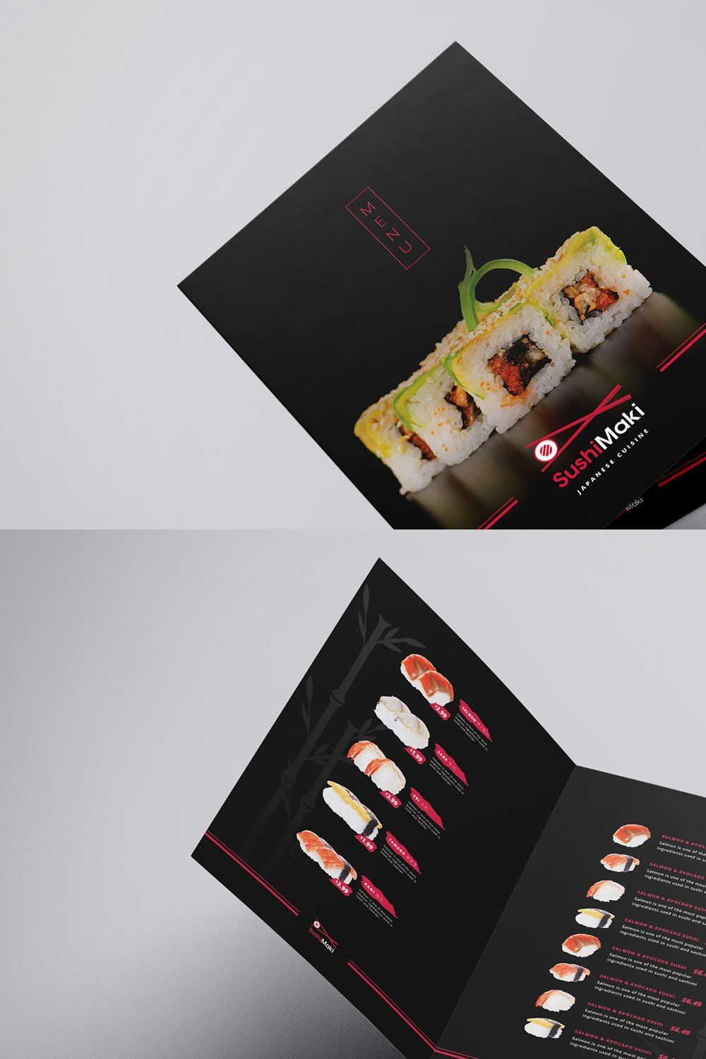 Folding Sushi Menu Template pinterest preview image.