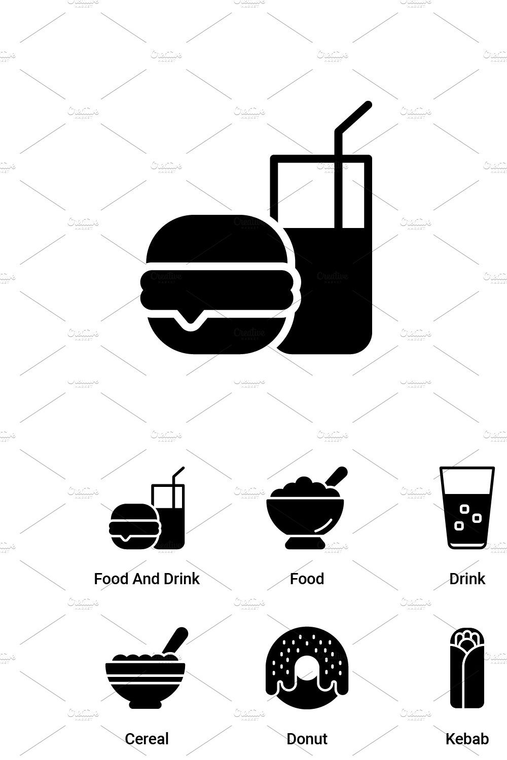 Food and Drinks Glyph icons pinterest preview image.