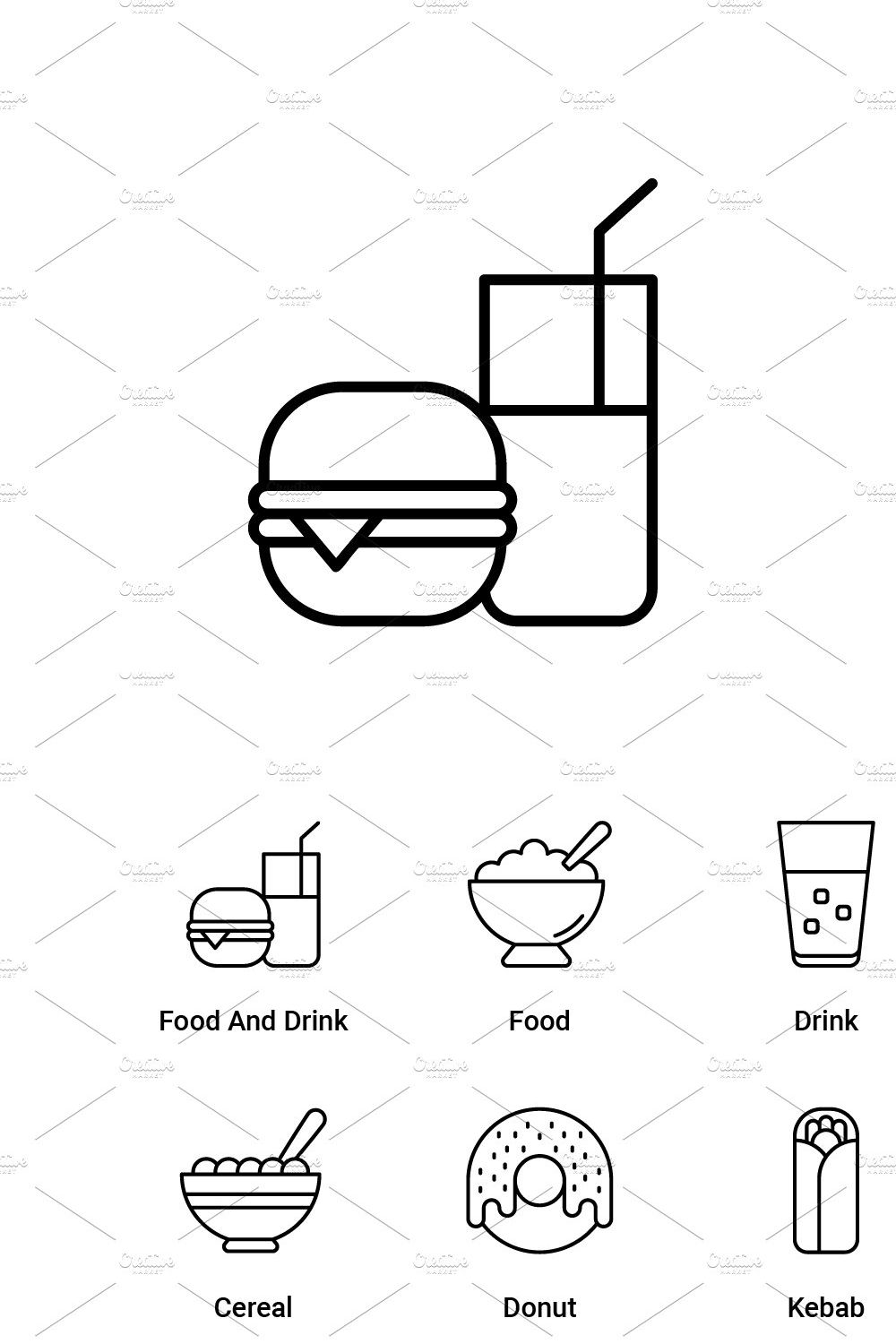 Food and Drinks Outline icons pinterest preview image.