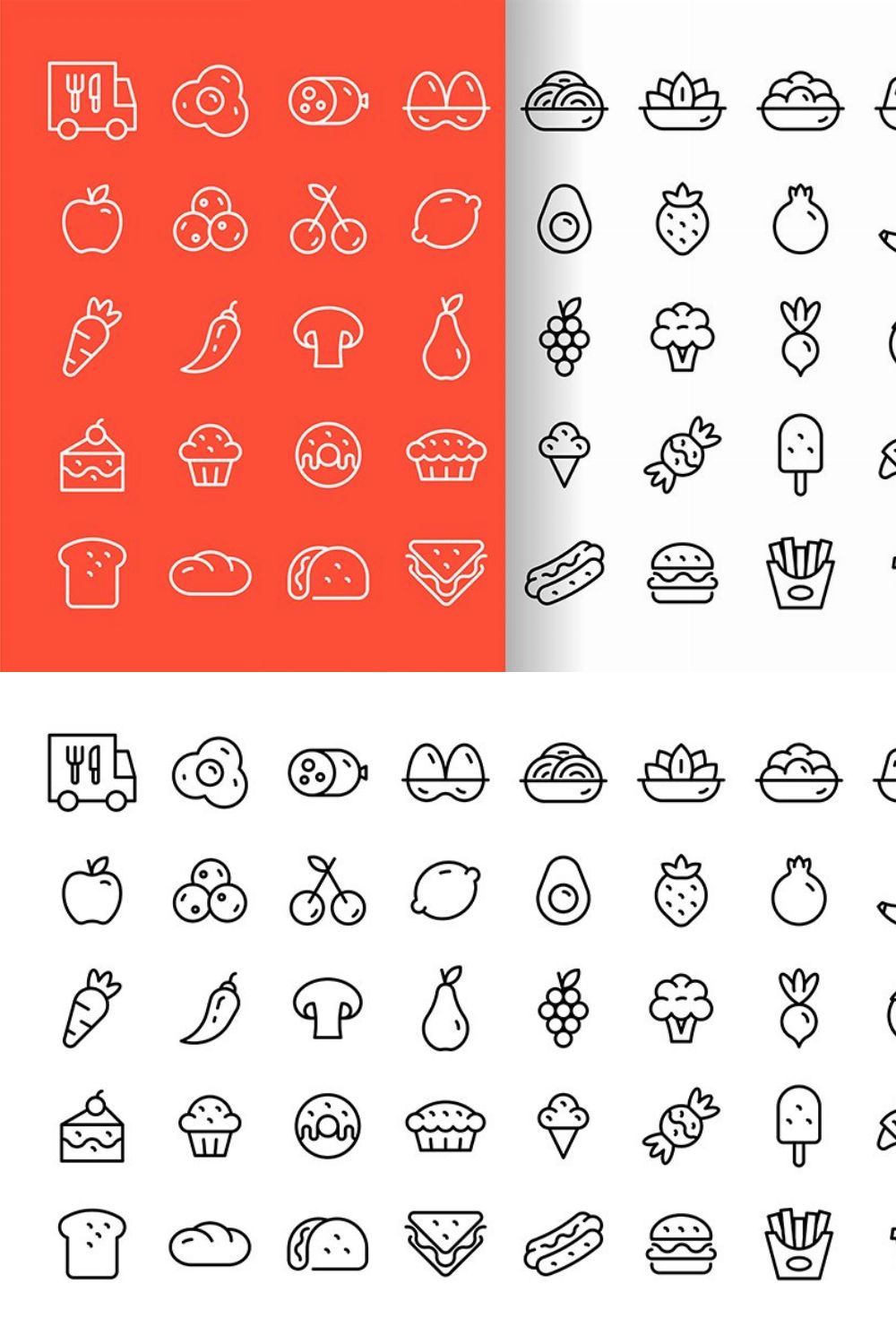 Food icons set pinterest preview image.