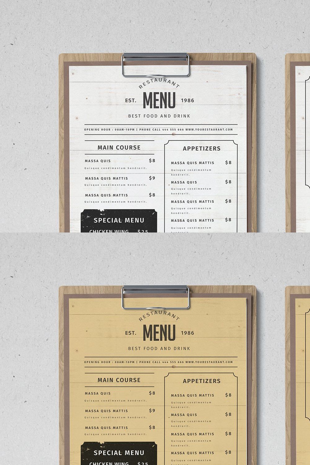 Food Menu pinterest preview image.