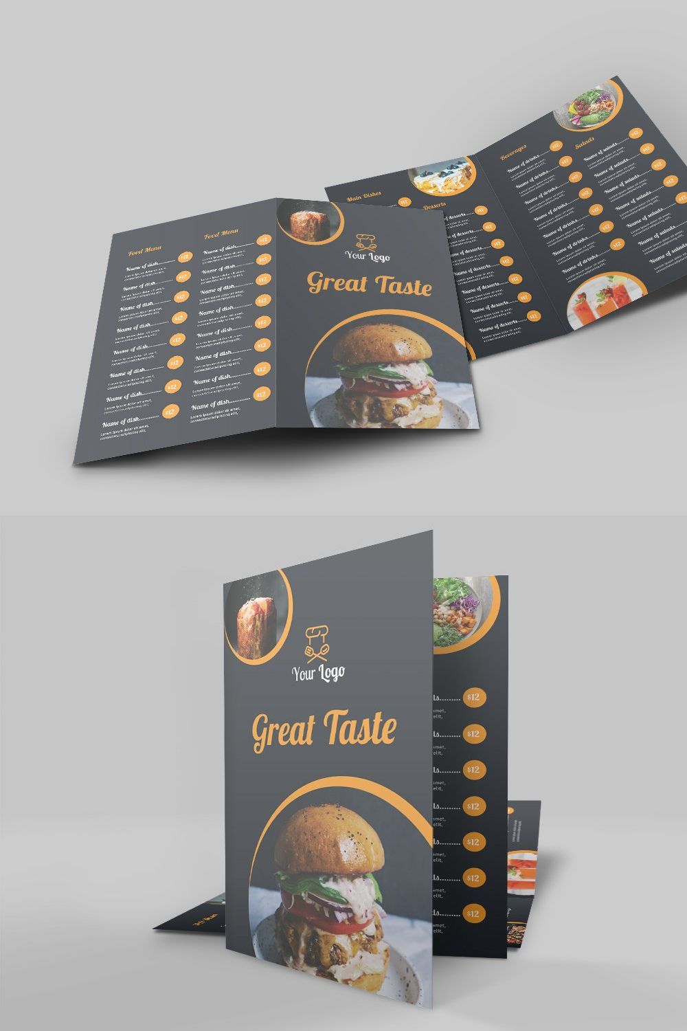 Food Menu Bi-Fold Brochure pinterest preview image.