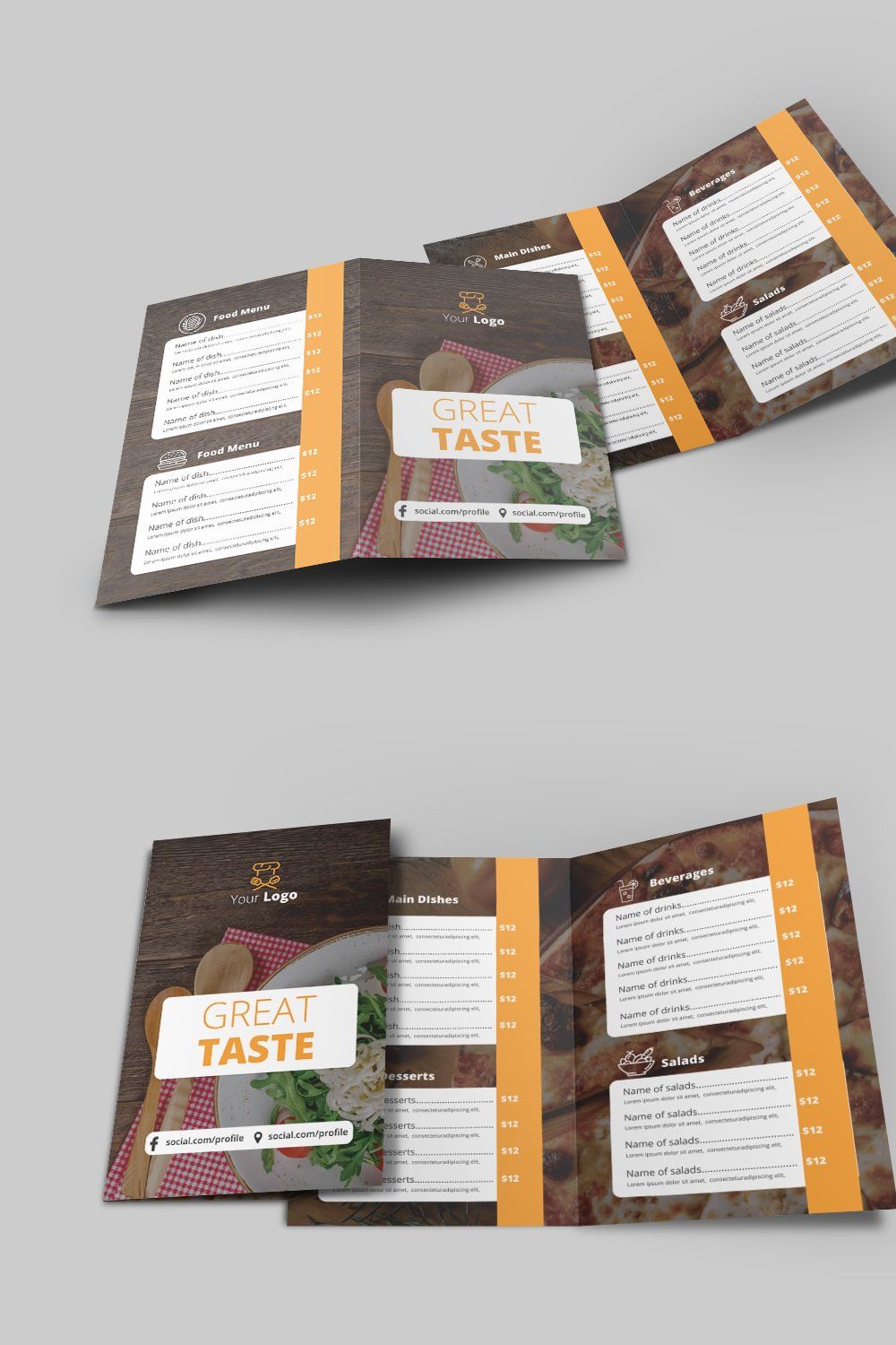 Food Menu Bi-Fold Brochure pinterest preview image.