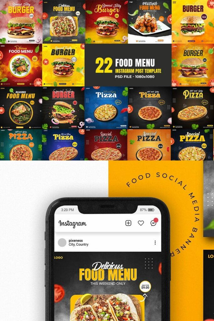 Food Menu Instagram Post Template – MasterBundles