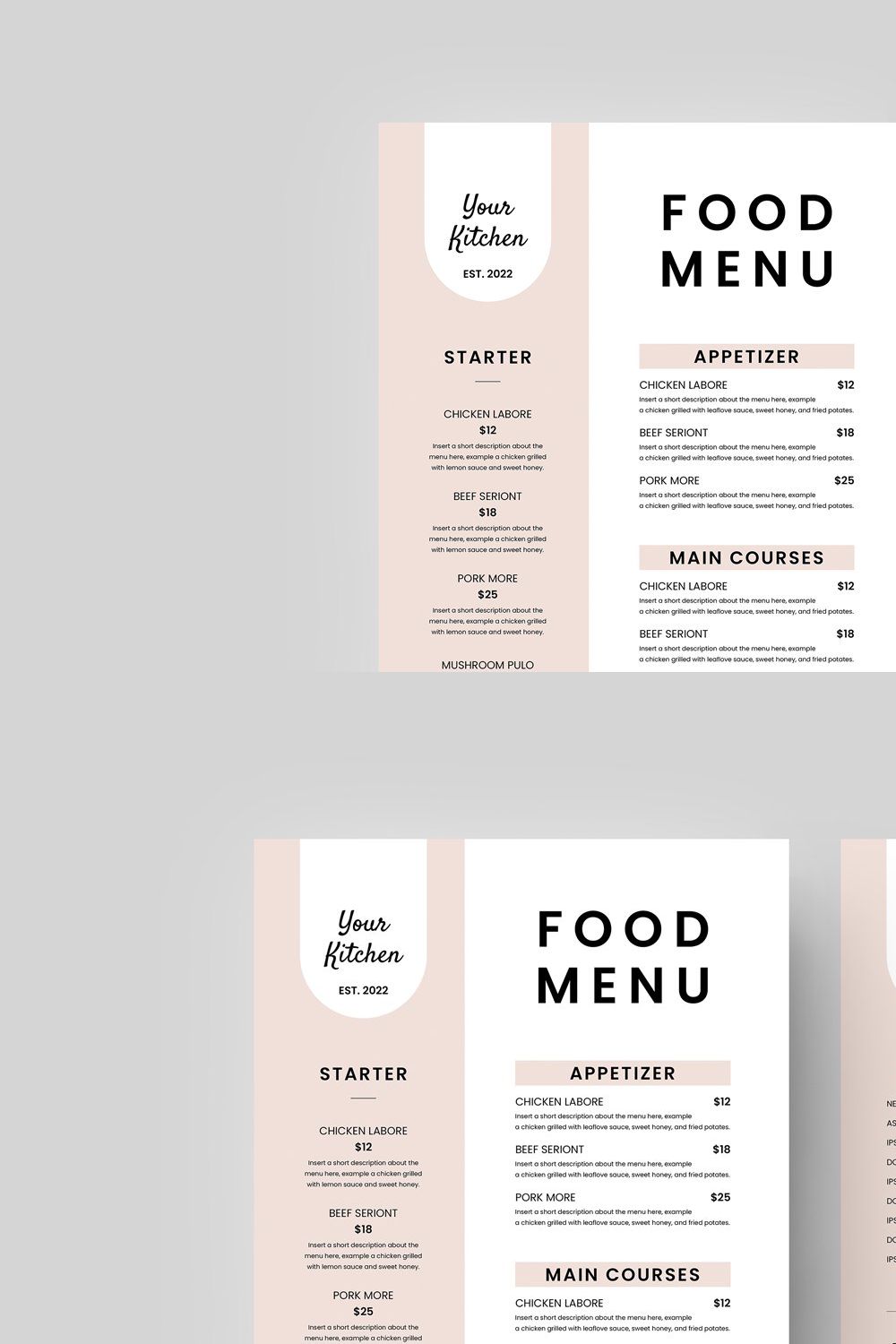Food Menu | MS Word & Indesign pinterest preview image.