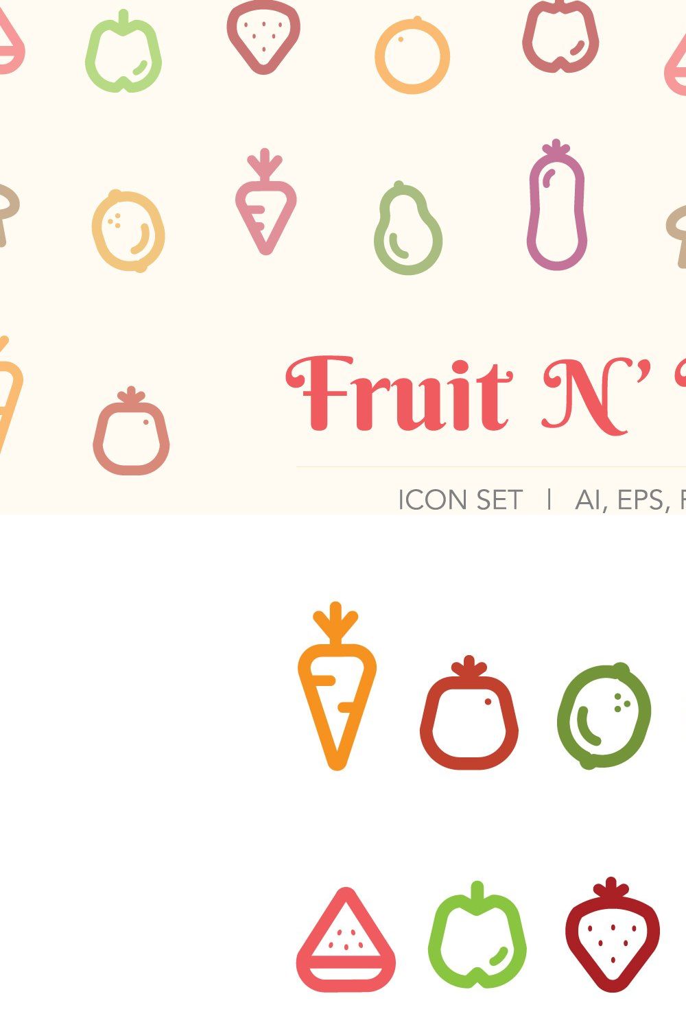 Fruit N' Veggie Icon Set pinterest preview image.