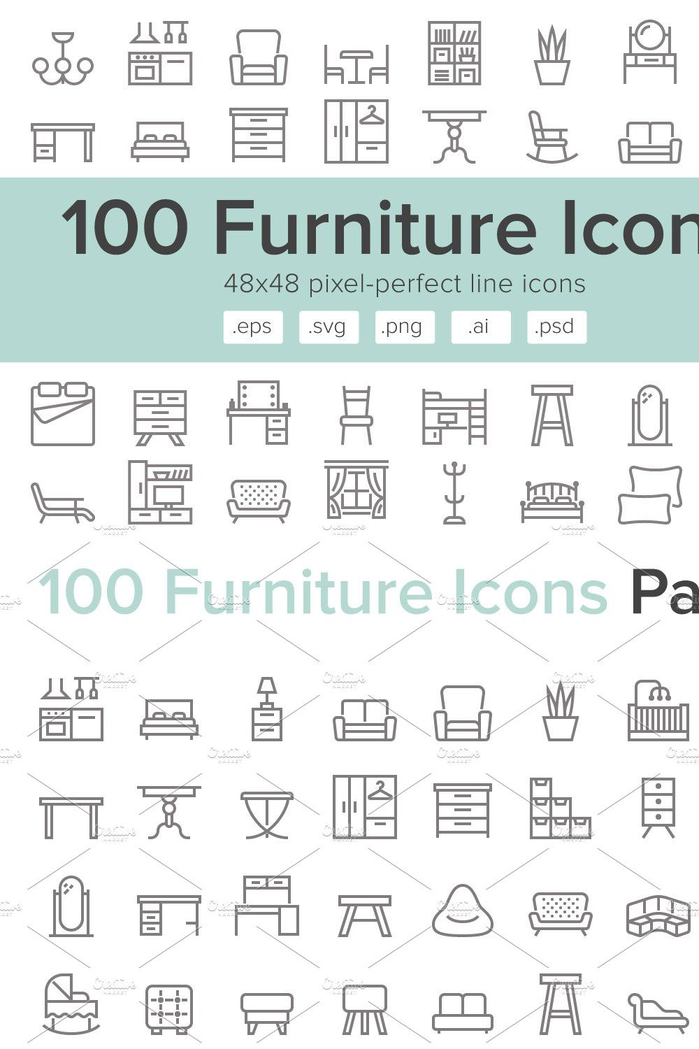 Furniture - 100 Line Icons pinterest preview image.