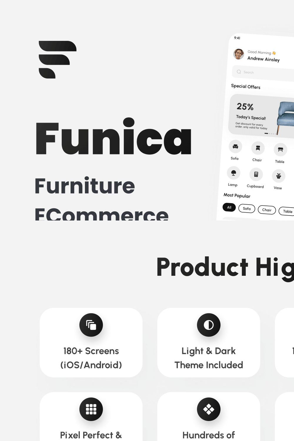 Furniture E-Commerce App UI Kit pinterest preview image.