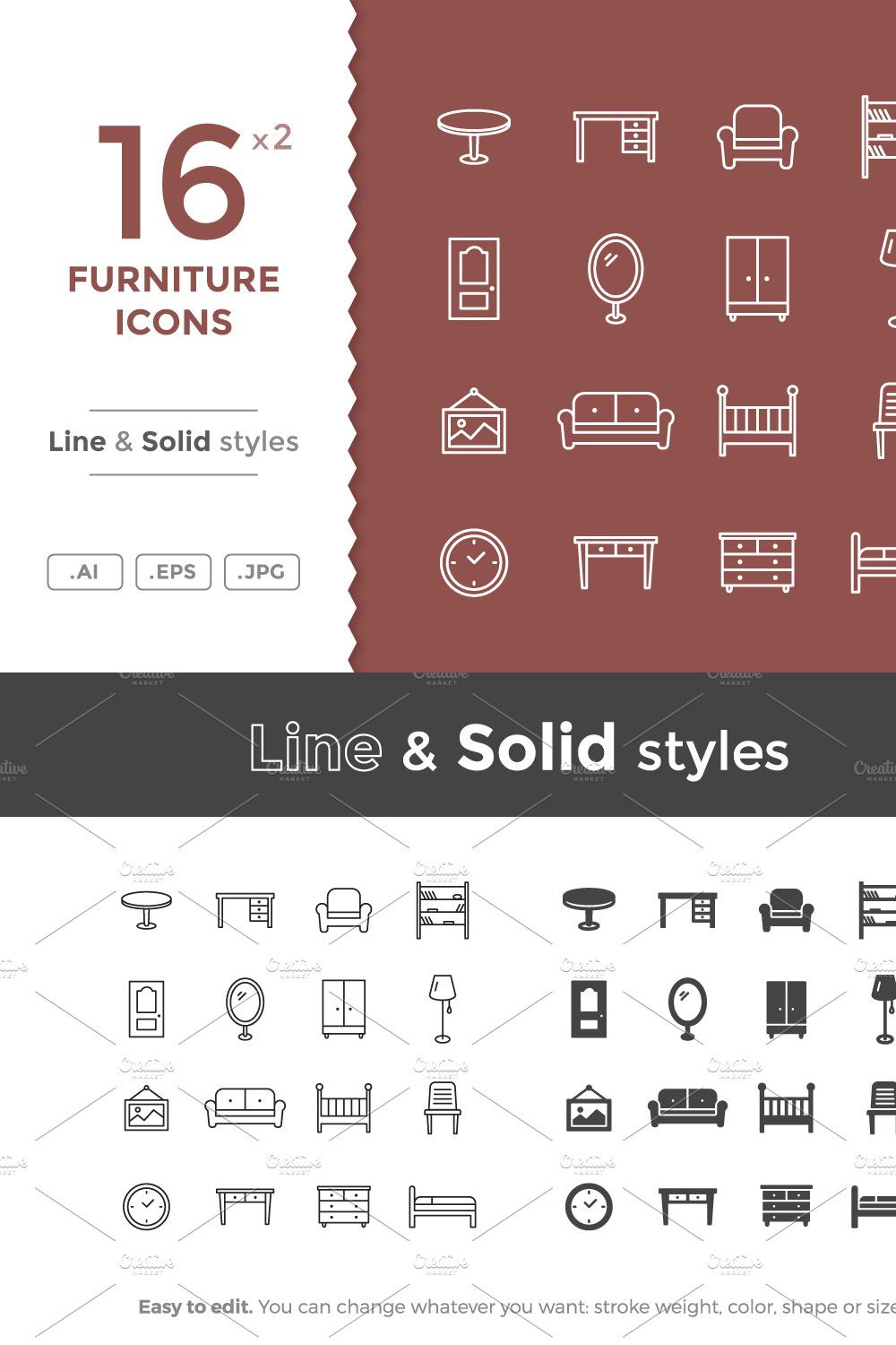Furniture Icons pinterest preview image.
