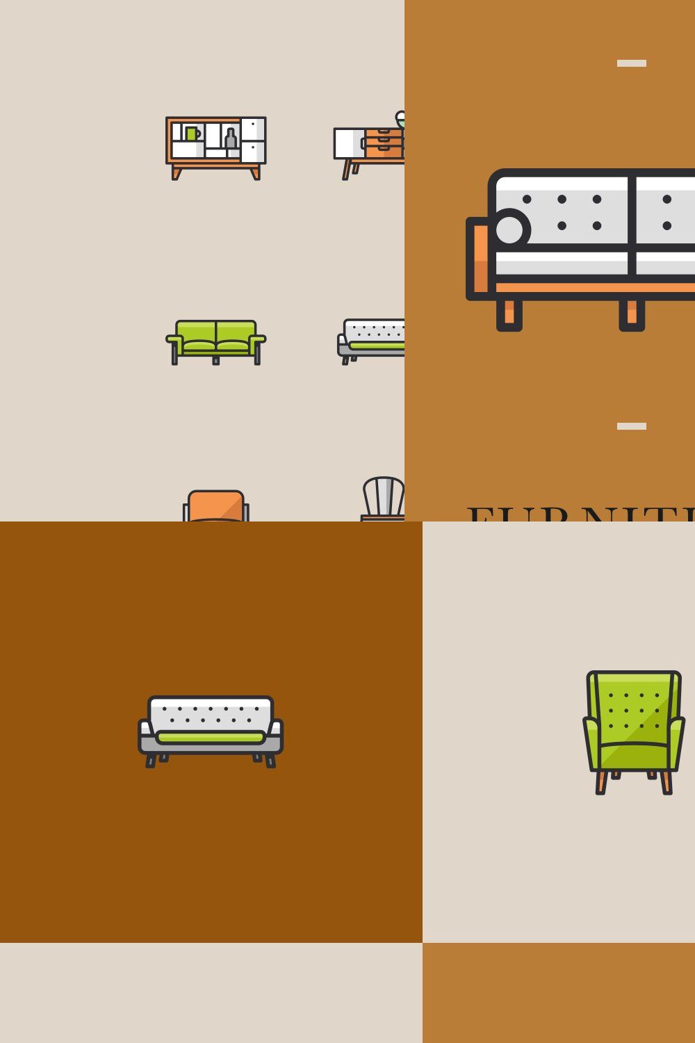 Furniture icons (coloured) pinterest preview image.