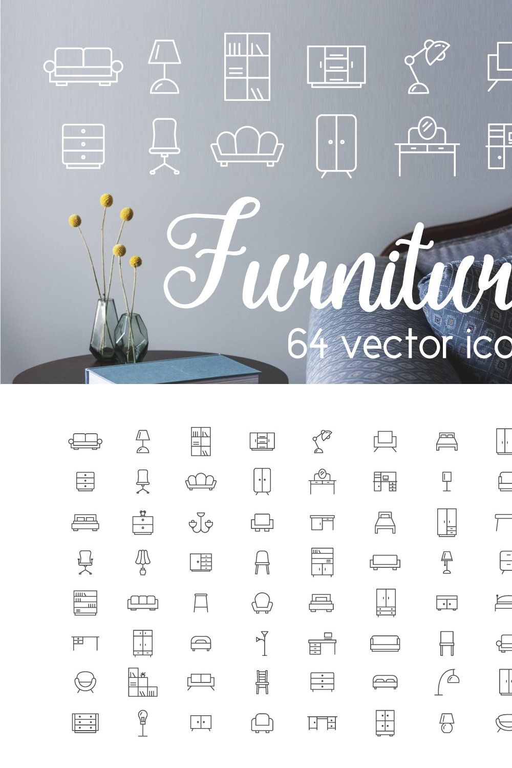 FURNITURE - vector icons pinterest preview image.