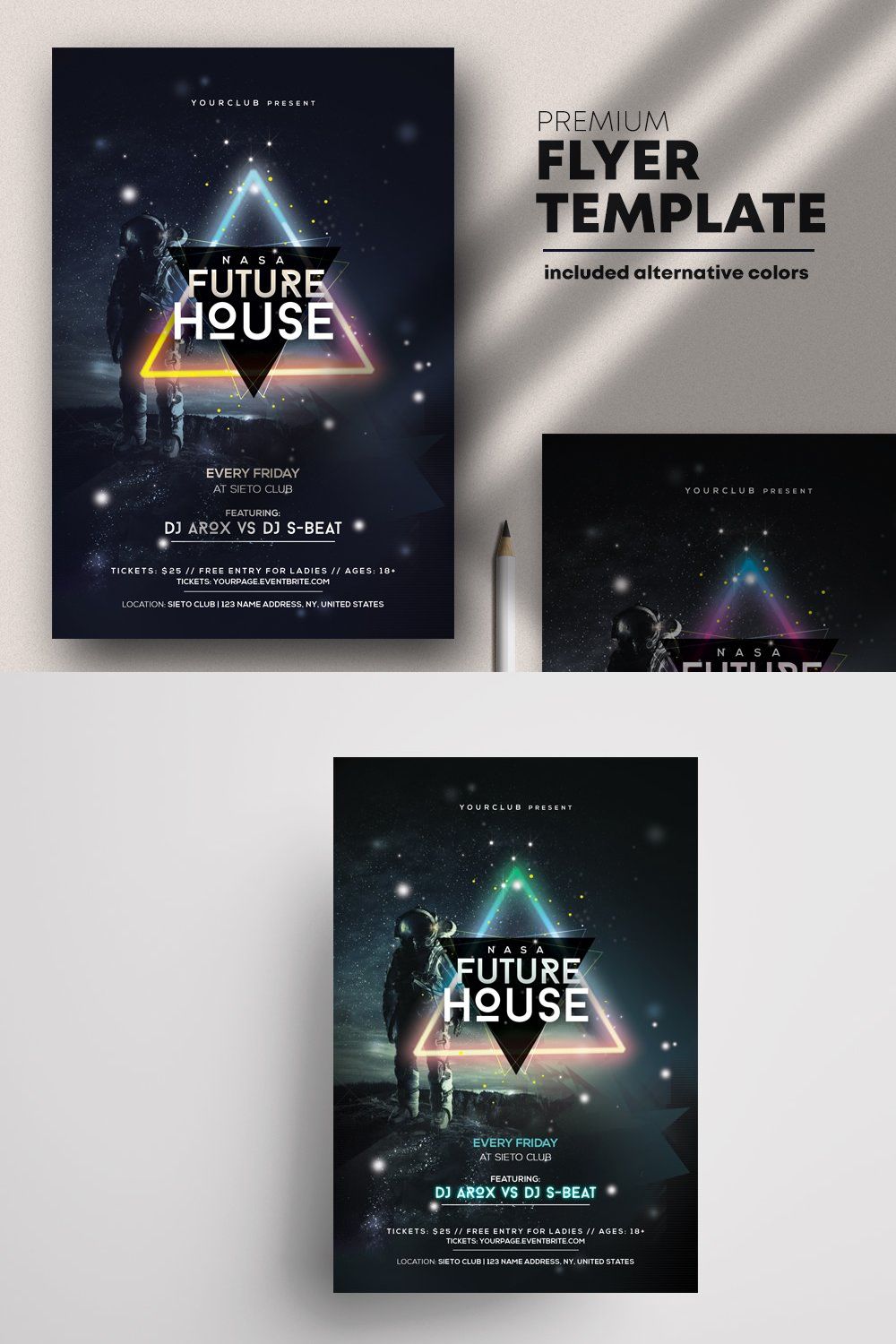 Future House – Futuristic PSD Flyer pinterest preview image.