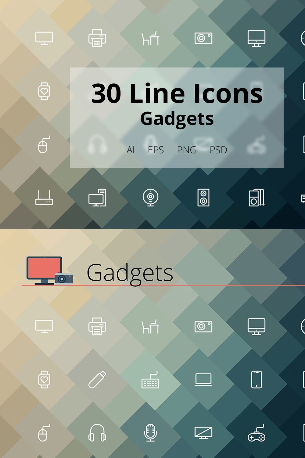 Gadgets Line Icons pinterest preview image.