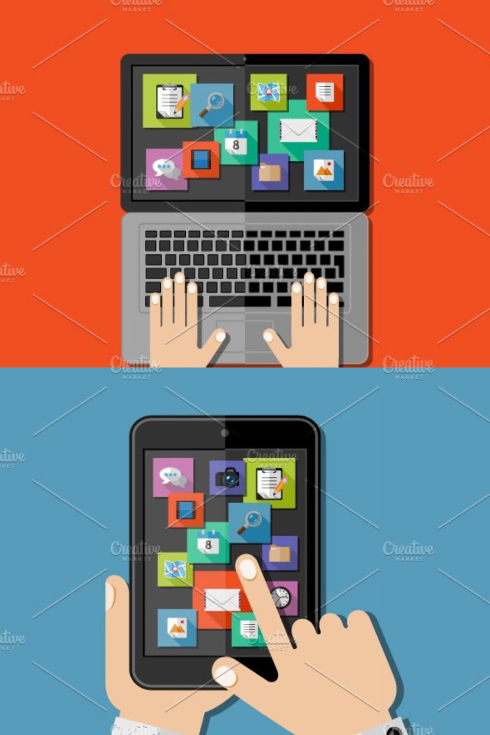 Gadgets. Set of flat icons. pinterest preview image.