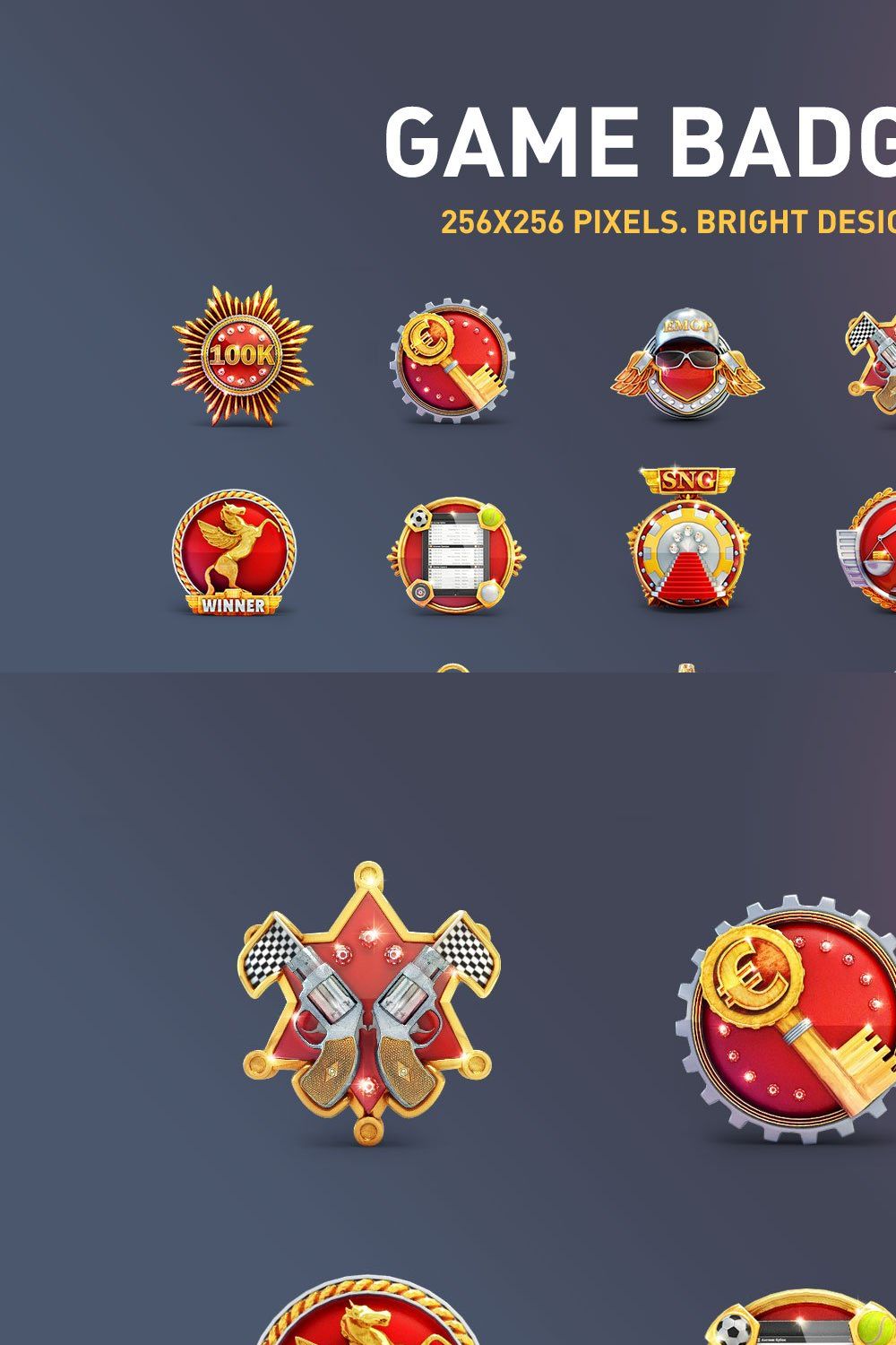 Game Badges set pinterest preview image.