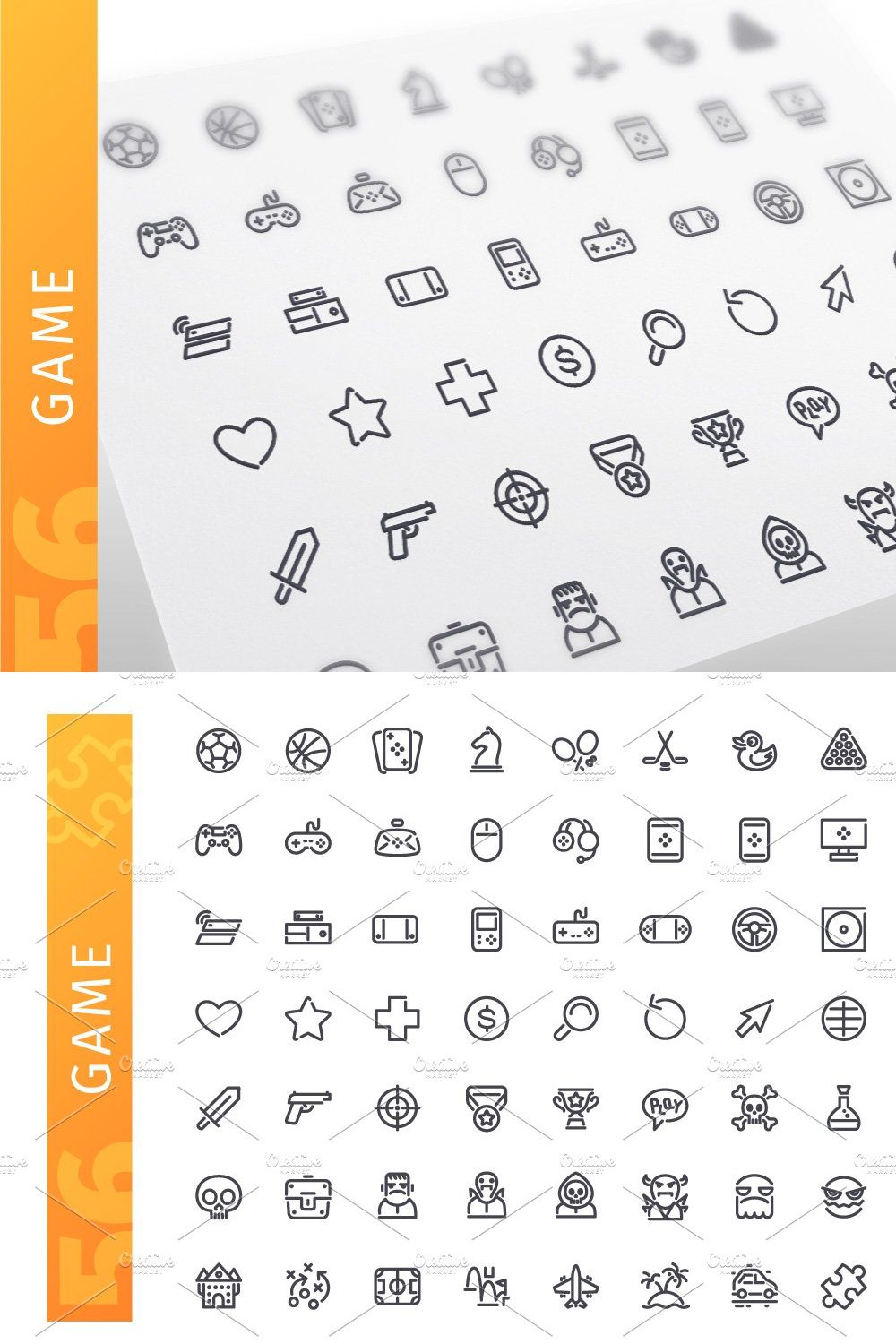 Game Line Icons Set pinterest preview image.