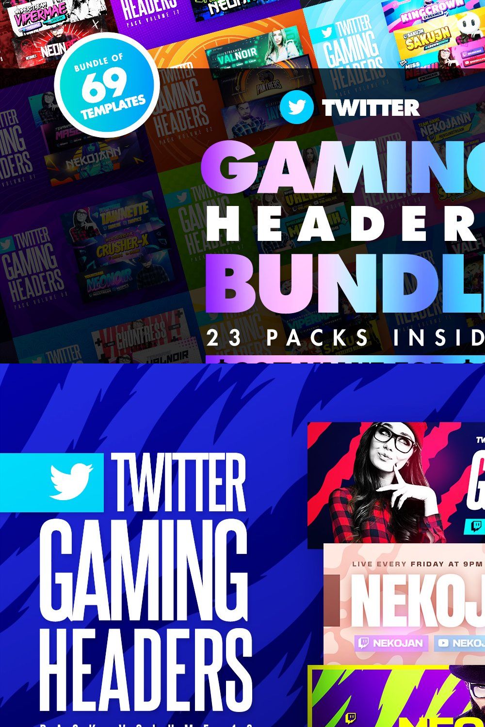 Gaming Twitter Headers Bundle pinterest preview image.