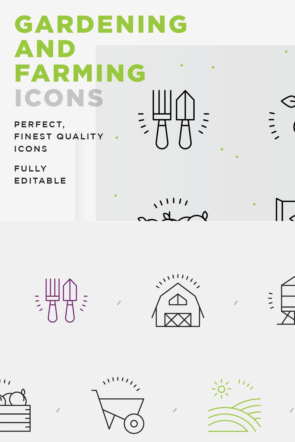 Gardening and Farming icons pinterest preview image.