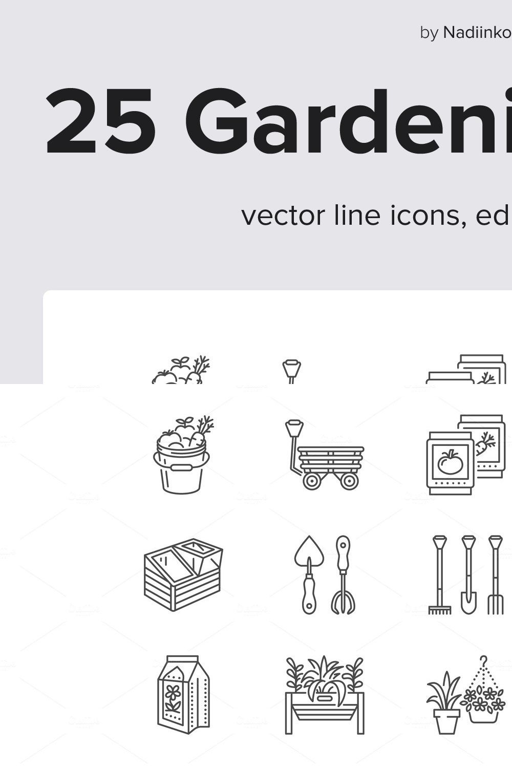 Gardening Line Icons pinterest preview image.