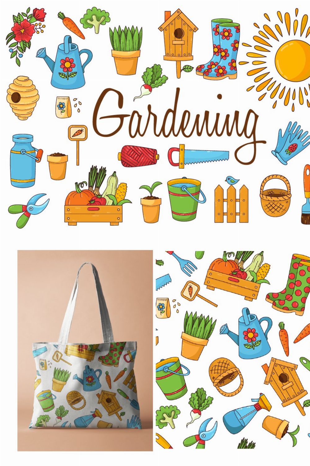 Gardening vector pack pinterest preview image.