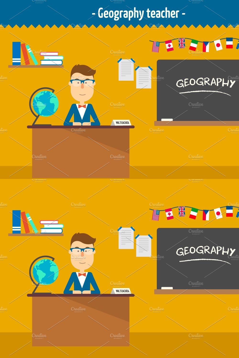 Geography teacher. Two illustrations pinterest preview image.