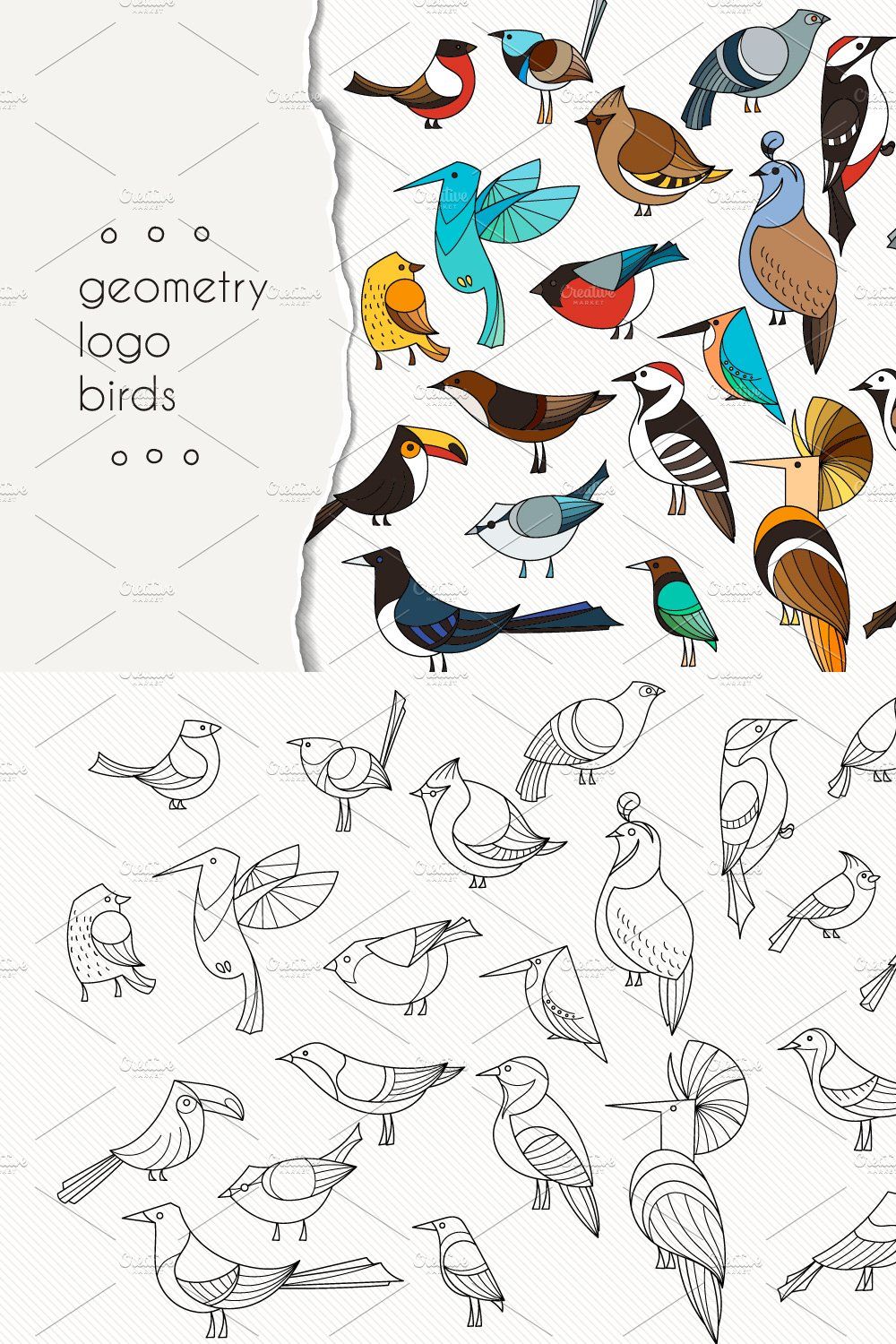 Geometric Bird Logos pinterest preview image.
