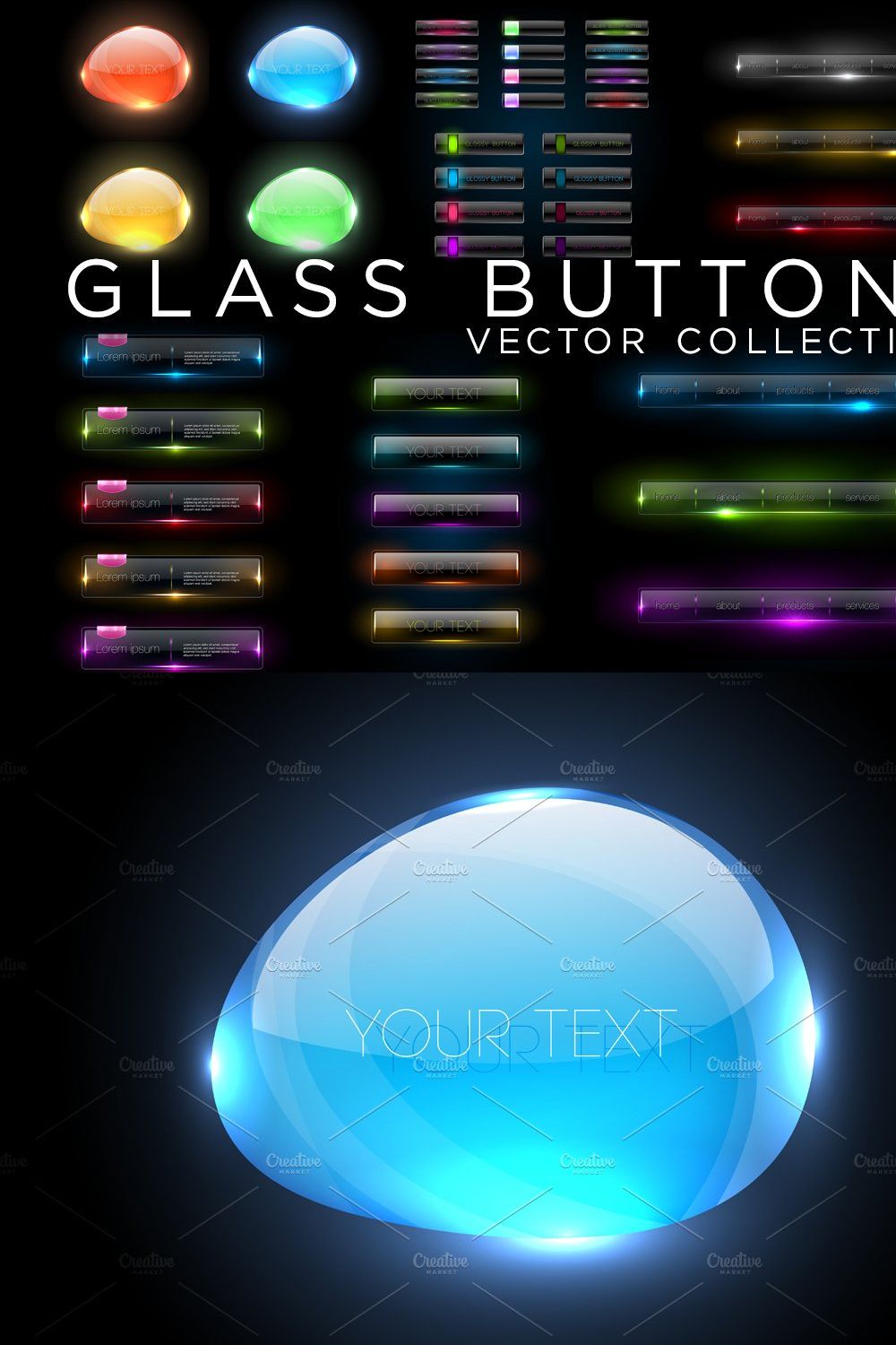 Glass Buttons Vector Collection pinterest preview image.