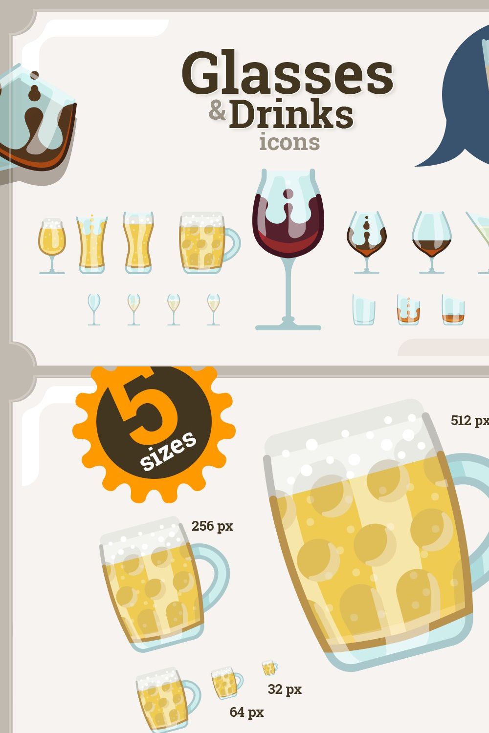 Glasses & Drinks icons set (73+110) pinterest preview image.