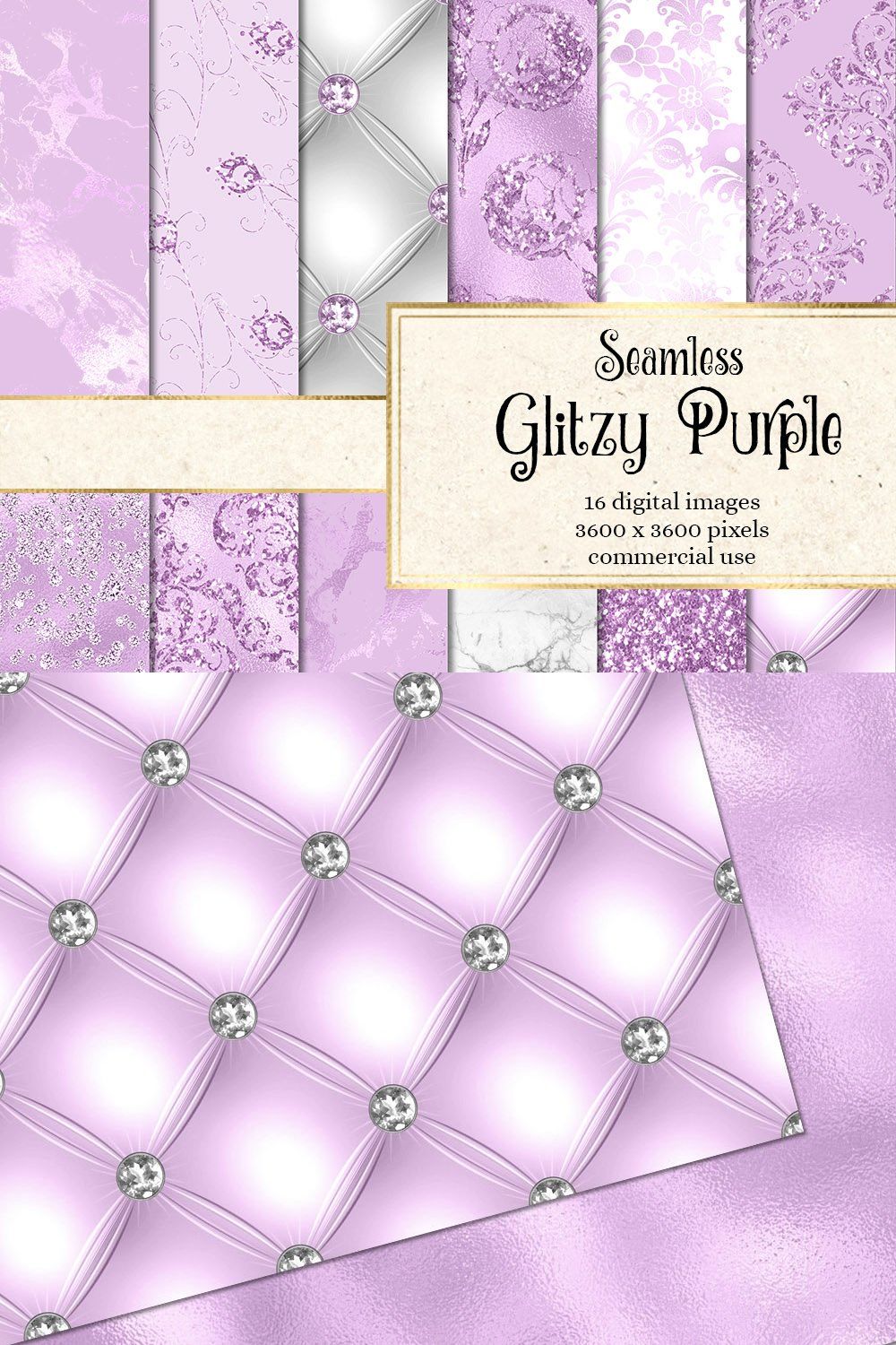Glitzy Purple Digital Paper pinterest preview image.
