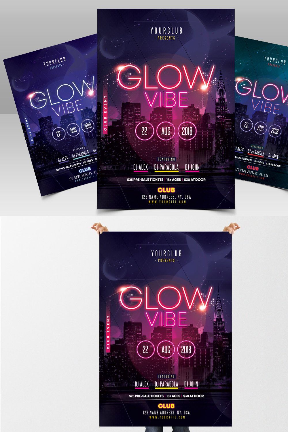 Glow Vibe - Party PSD Flyer Template pinterest preview image.