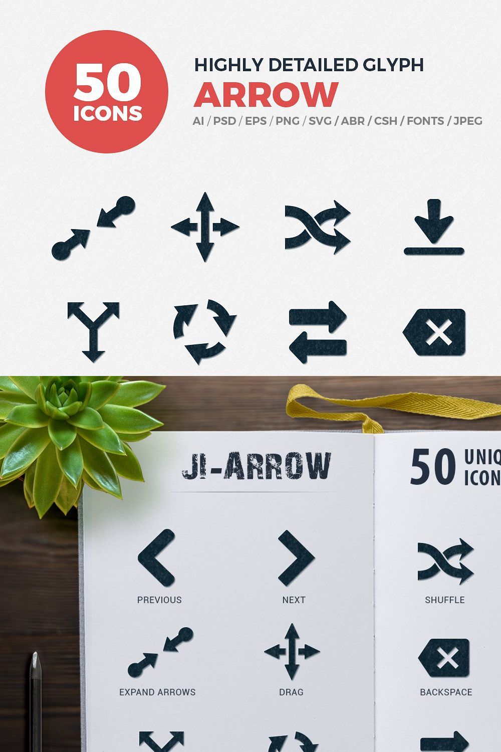 Glyph Icons Arrows Set pinterest preview image.