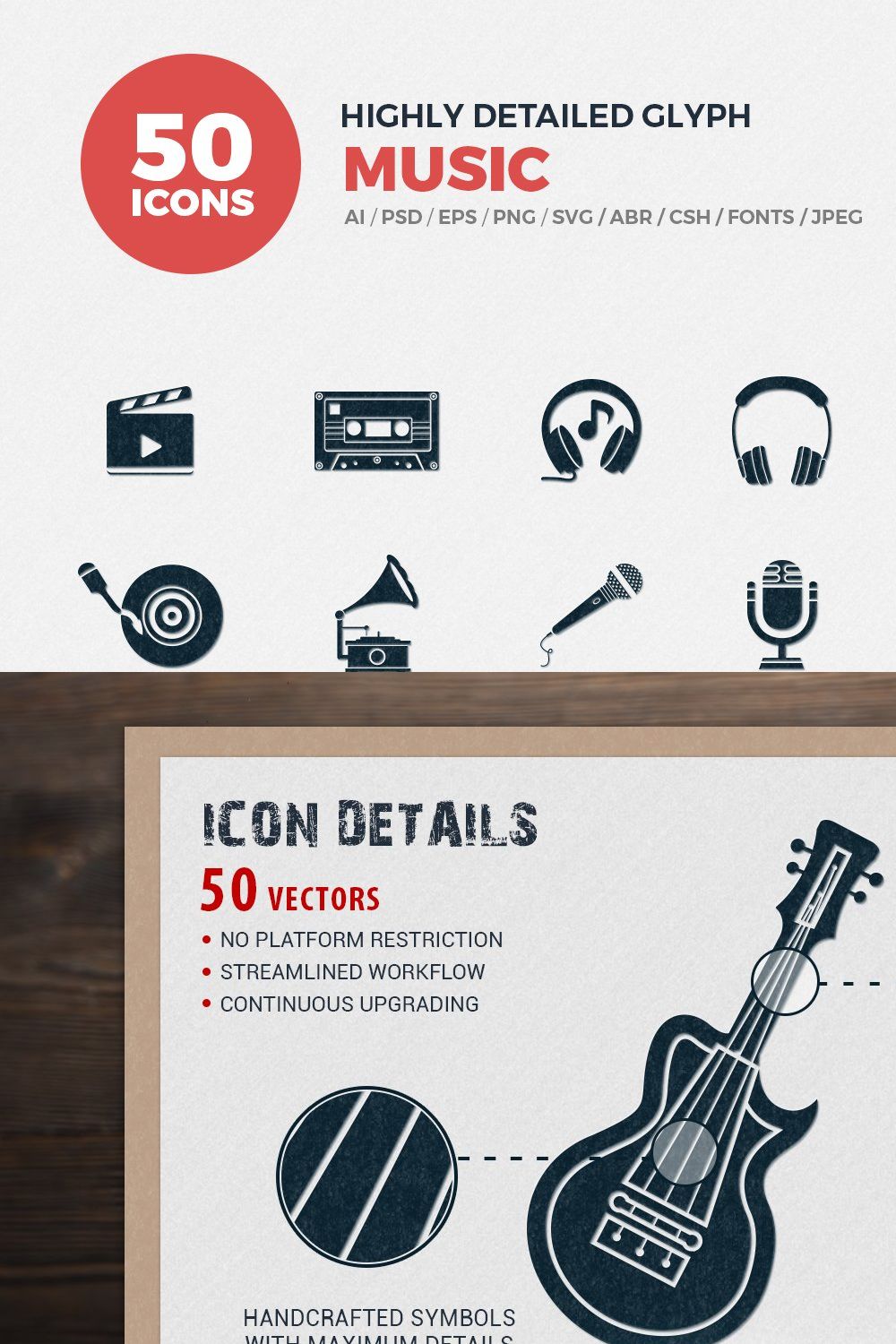 Glyph Icons Music Set pinterest preview image.