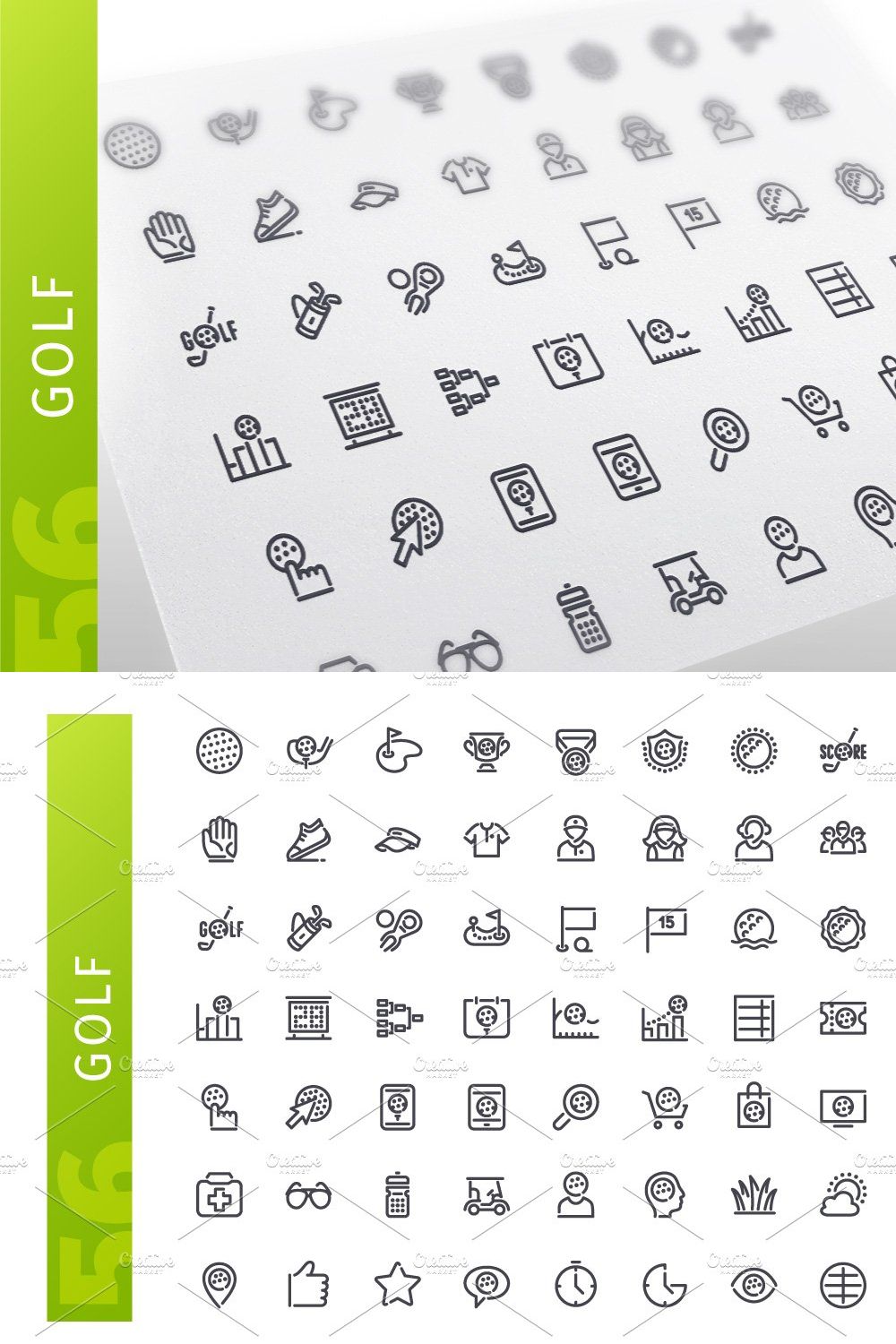 Golf Line Icons Set pinterest preview image.