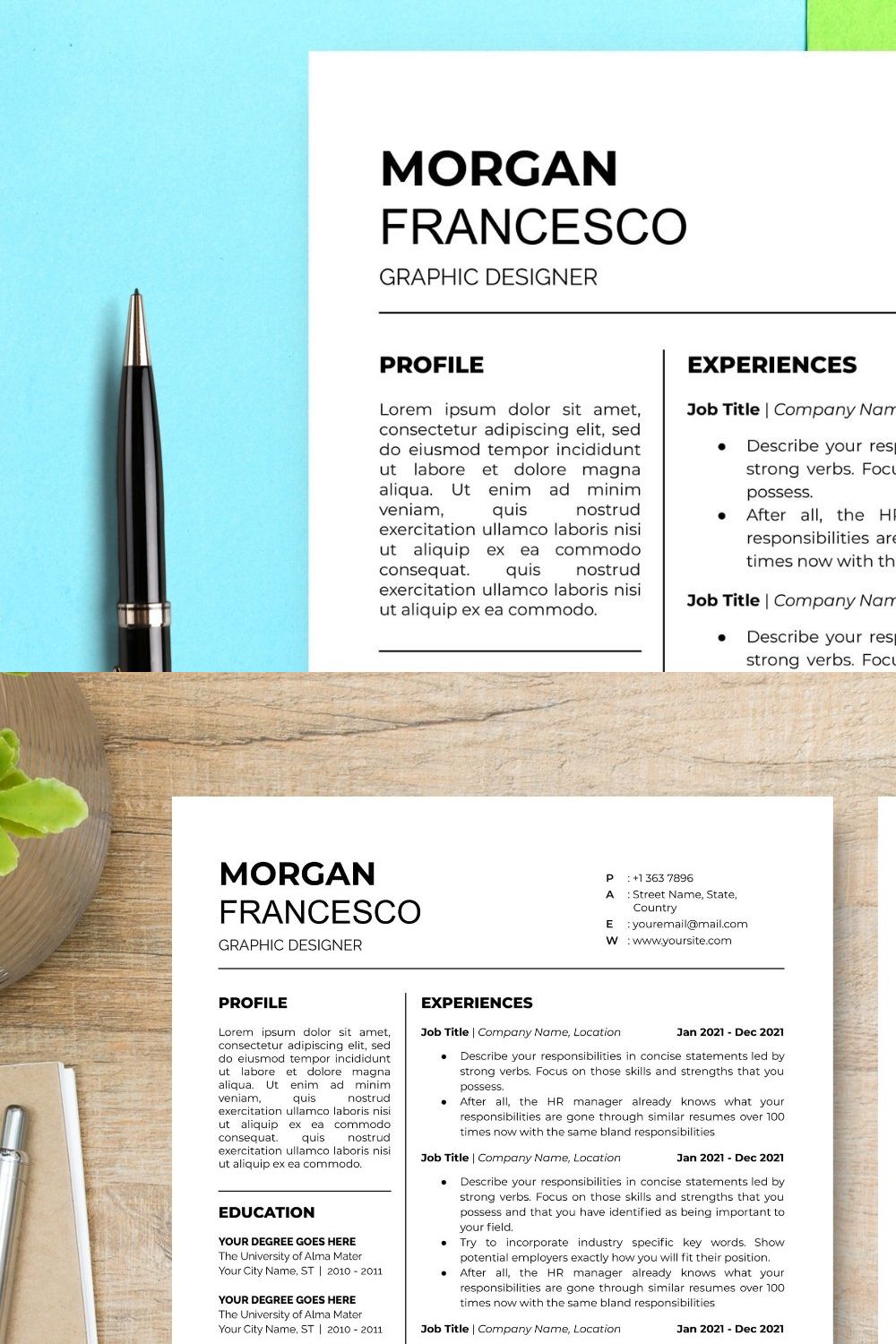 Google Docs Resume Template | 1 Page pinterest preview image.