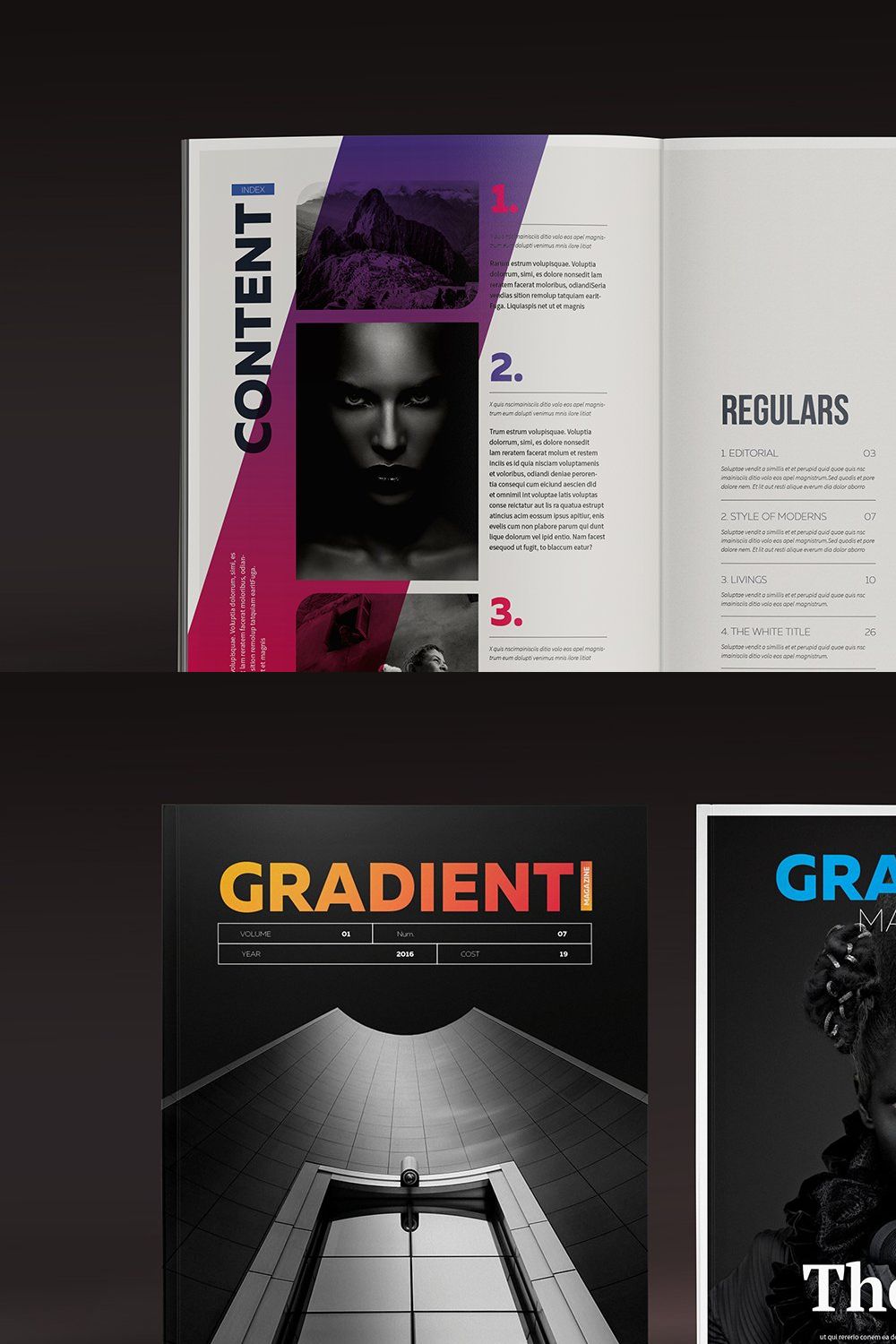 Gradient Magazine Indesign Template pinterest preview image.