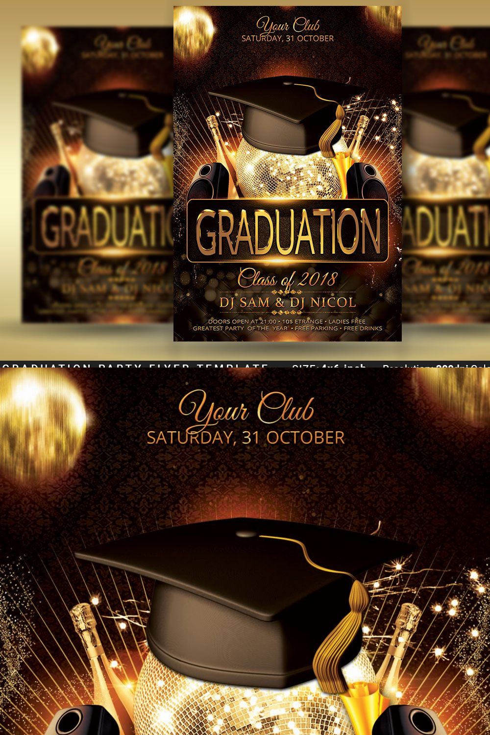 Graduation Party Flyer Template Prom pinterest preview image.