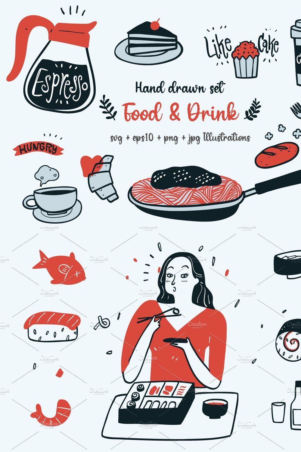 Hand drawn Food & Drink pinterest preview image.