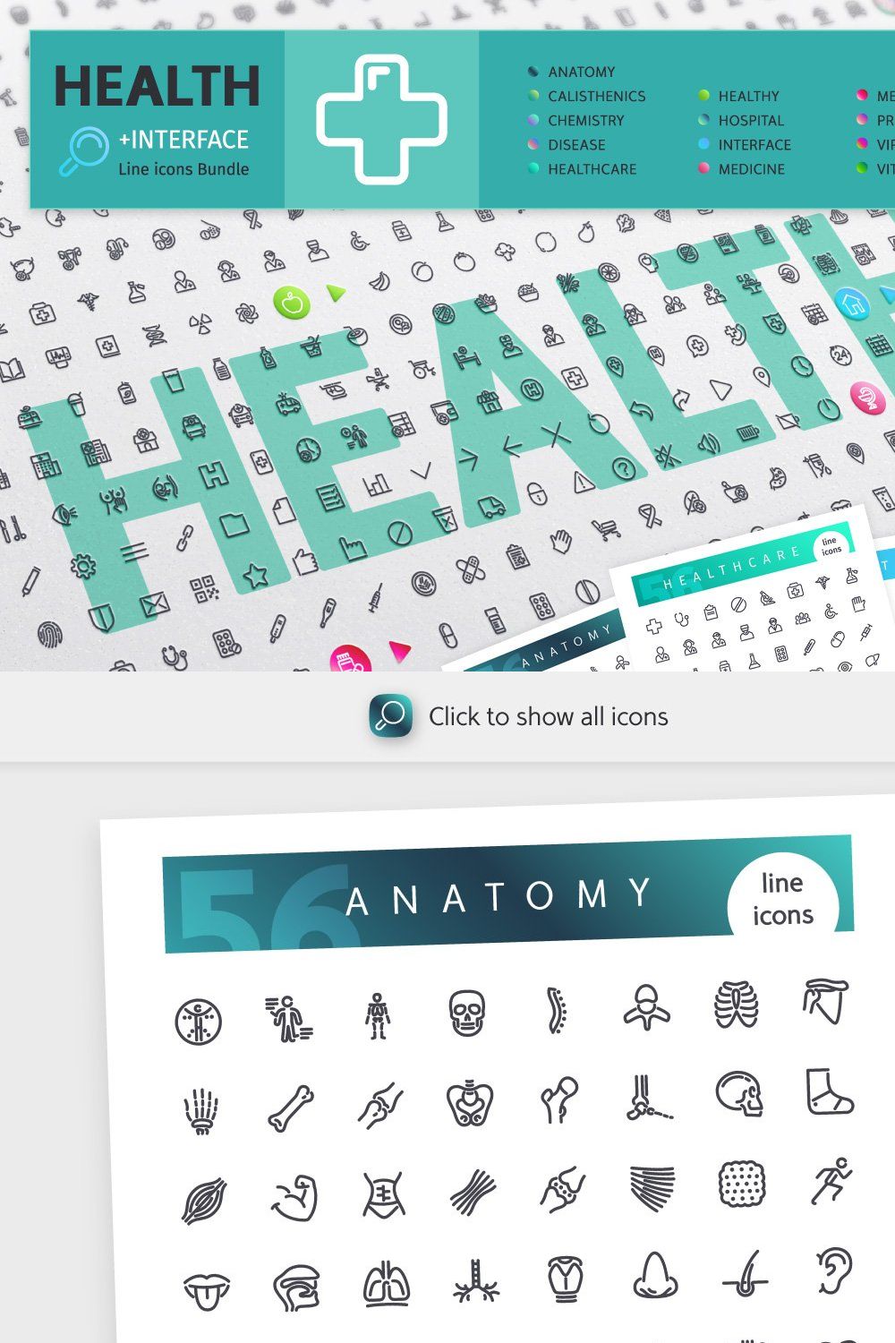 Health 700+ Line Icons Bundle pinterest preview image.