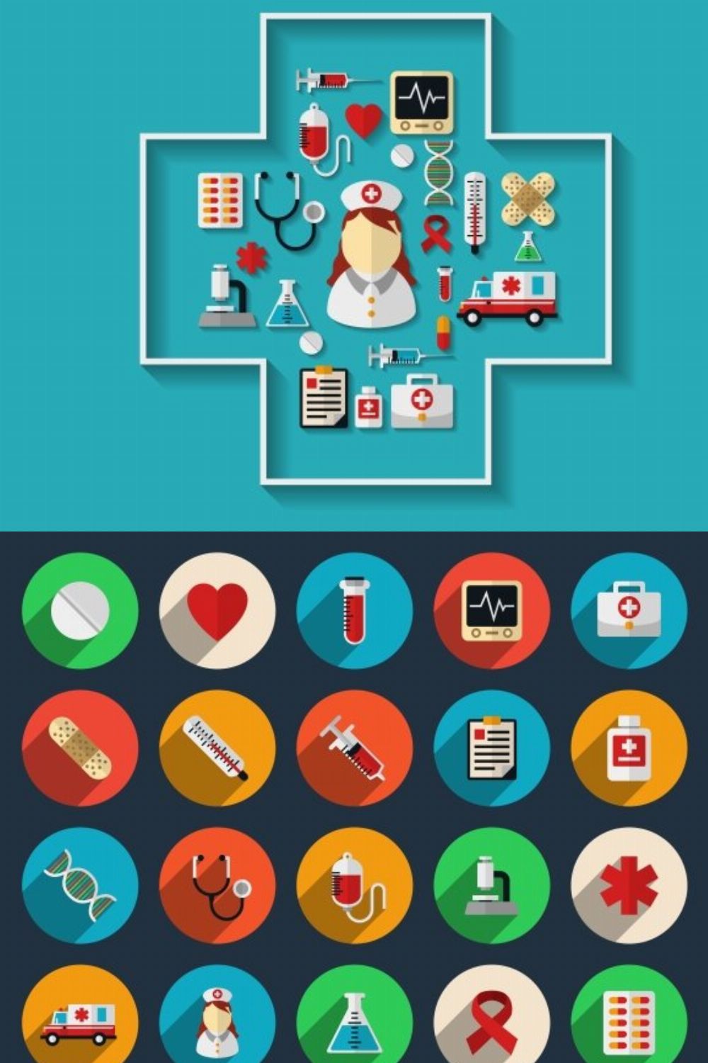 Health care and medicine icons pinterest preview image.