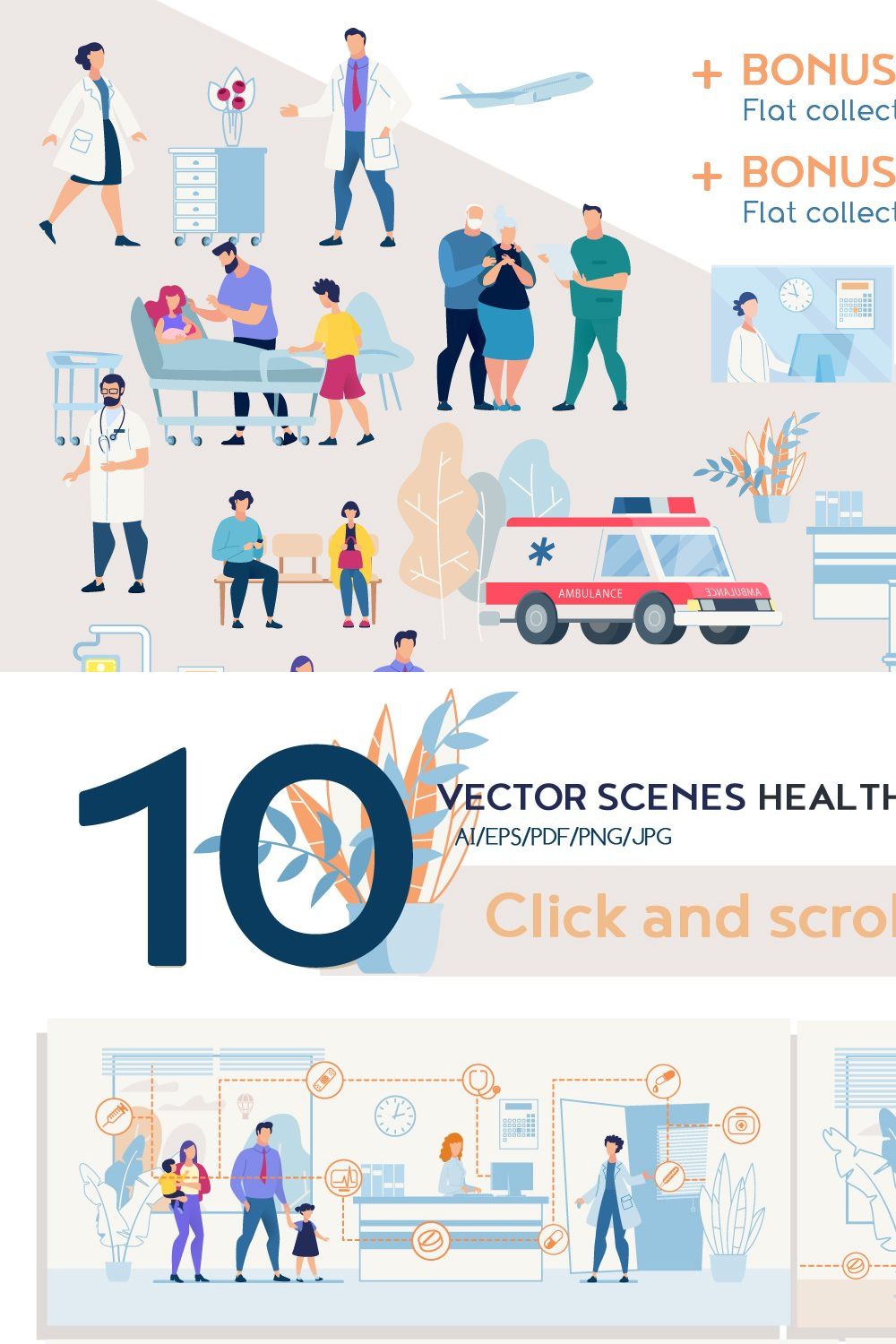 Health Service Scene Vectors pinterest preview image.