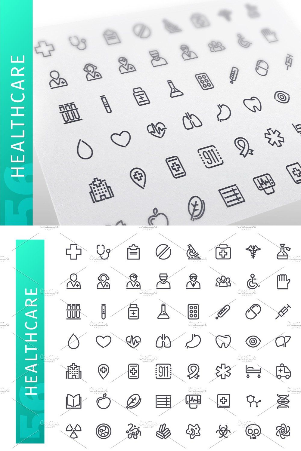 Healthcare Line Icons Set pinterest preview image.