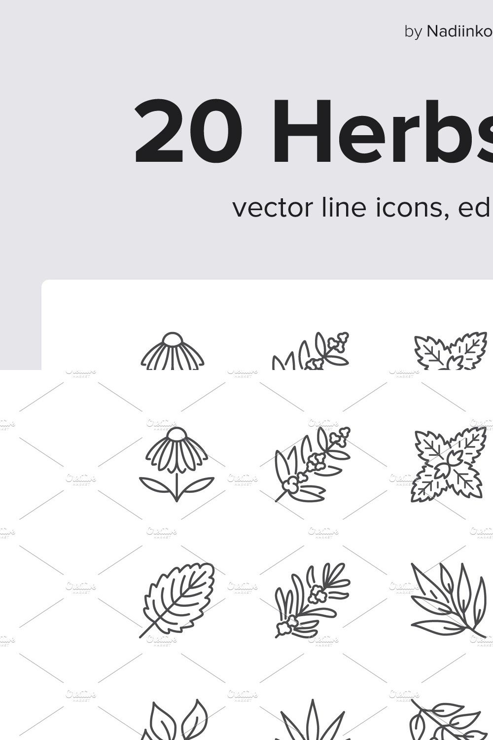 Herbs Line Icons pinterest preview image.