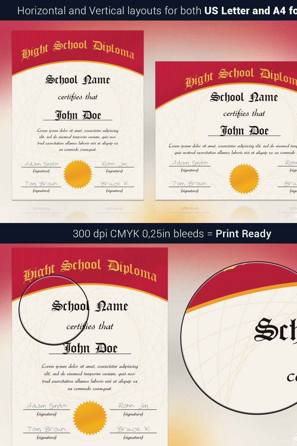 Hight School Diploma Template pinterest preview image.