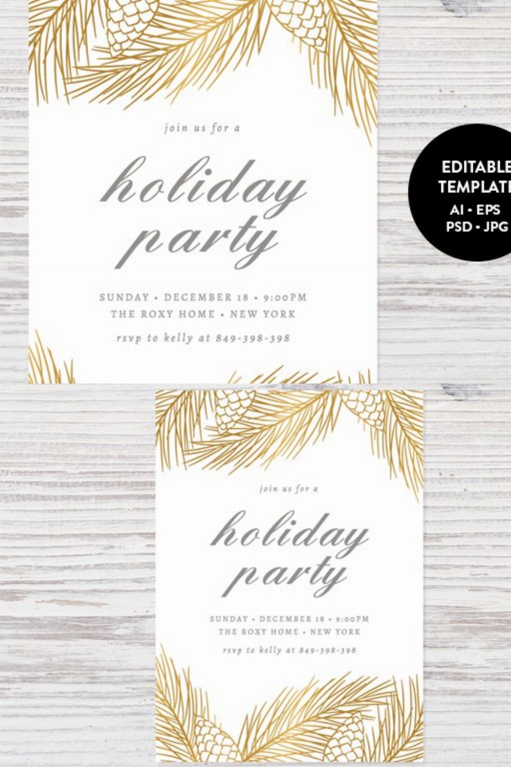 Holiday Party Invitation Template pinterest preview image.