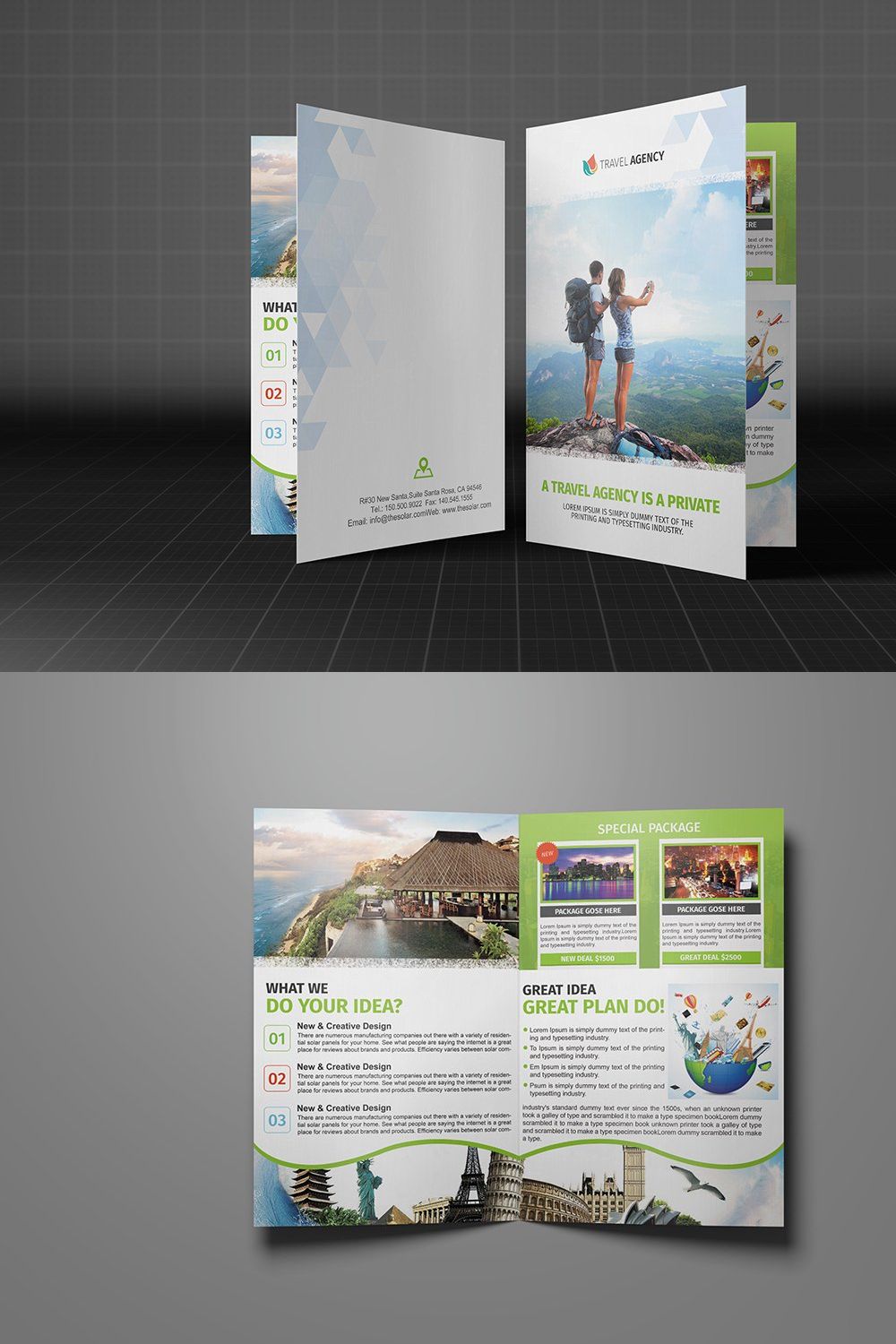 Holiday Travel Agency Bifold Brochur pinterest preview image.