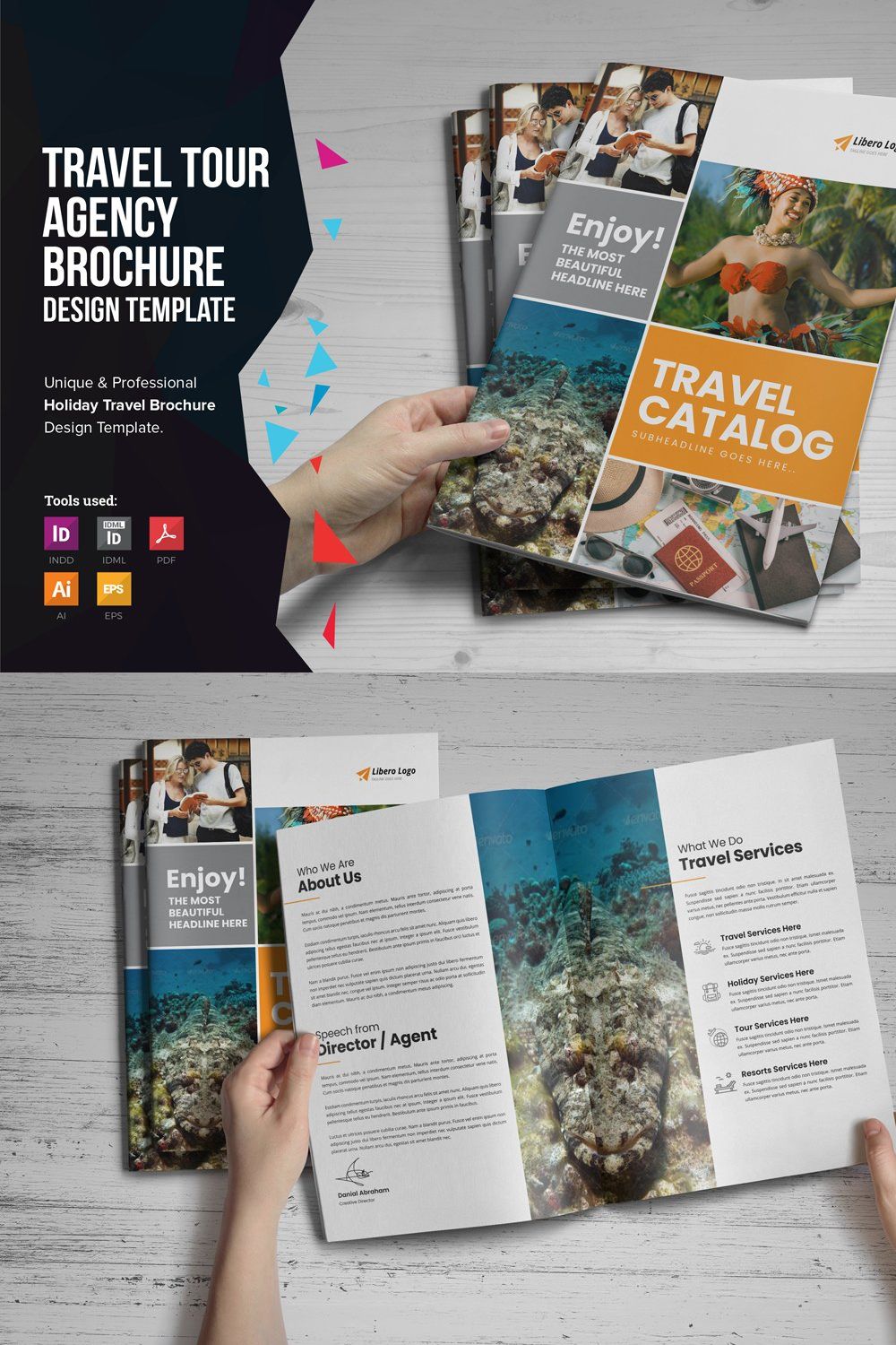 Holiday Travel Brochure Design v5 pinterest preview image.
