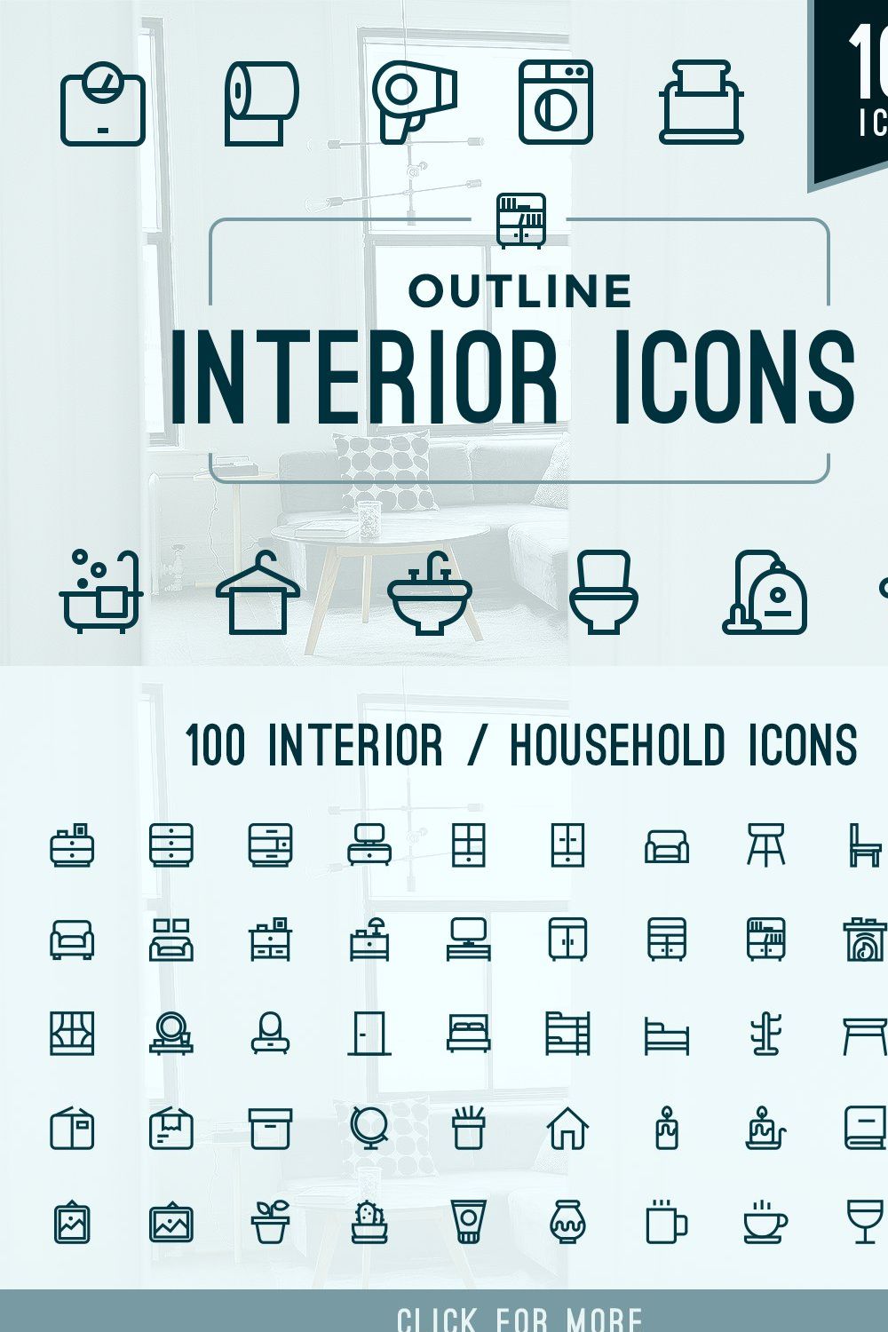 Home Interior / Household Icons pinterest preview image.