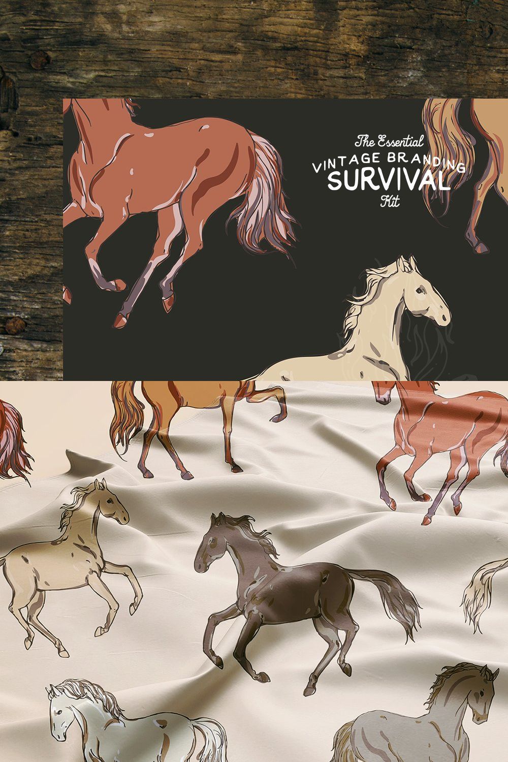 Horse vector seamless + clipart set pinterest preview image.